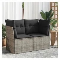 vidaXL Gartensofa 2-Sitzer mit Kissen Grau Poly Rattan