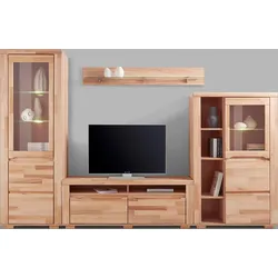 Wohnwand HOME AFFAIRE "Denis", beige (kernbuche teilmassiv), Holzwerkstoff Kernbuchefarben (Korpus)/ Massivholz Kernbuche (Front), Holz teilmassiv, Kastenmöbel-Sets, teilmassives Holz