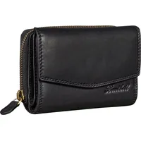 Benthill Portemonnaie Damen Leder - RFID Echtleder Geldbörse - Vintage Portmonee - Münzfach mit Reißverschluss - Schwarz