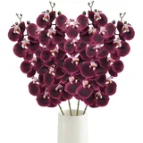 IPOPU 92 cm künstliche Orchideen-Blumen, 4 Stück, künstliche Orchideen, Latex, Seide, fühlen sich echt an, langer Stiel, Zuhause, Party-Dekoration (Burgunderrot)