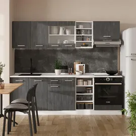 Vicco Küchenzeile R-Line 240 cm Schwarz Beton/Weiß