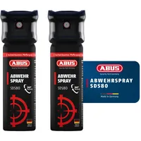 ABUS Abwehrspray SDS80 zur Tierabwehr, 2er Set – hochwirksames Pfefferspray zur Selbstverteidigung bei Tierangriffen – mit Jet-Sprühstrahl für bis zu 5 Meter Reichweite – funktioniert auch kopfüber