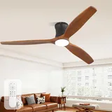 Sofucor 132cm Deckenventilator mit Beleuchtung,Massivholz Deckenventilator mit Licht und Fernbedienung, DC, 3 Farbtemperatur, Timer, 6 Geschwindigkeiten, Sommer Winterbetrieb für Wohnzimmer