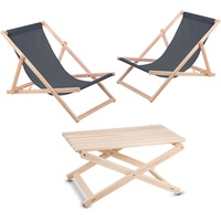 woodok Gartenset, 2 Liegestühle grau + Tisch aus hochwertigem Buchenholz - Grau