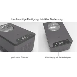 Springlane Eismaschine & Joghurtbereiter Elisa 2,0 L mit selbstkühlendem Kompressor 220 W, aus Edelstahl mit Kühl- und Heizfunktion, inkl. Rezeptheft (Elisa Anthrazit)