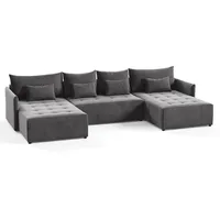 Sofnet Wohnlandschaft Grau, Textil, 7-Sitzer, U-Form,Rechteckig, 365x80x180 cm, Wohnzimmer, Sofas & Couches, Wohnlandschaften, Wohnlandschaften in U-Form