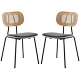 WAHSON OFFICE CHAIRS Esszimmerstuhl aus PU Leder 2er Set mit Rattan Rückenlehnen Armlose Stühle für Küche schwarz