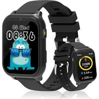 Smartwatch Kinder mit Schrittzähler Uhr, 1,83" HD Kinder Smartwatch mit Schlafmonitor, 18 Spiele, Wecker, Taschenlampe, IP68 Wasserdicht, Fitness ... - Schwarz
