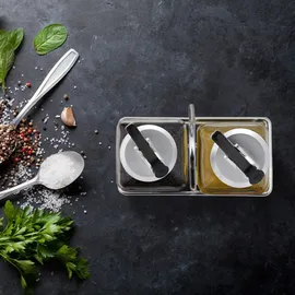 Relaxdays Essig und Öl Spender 2 in 1 mit Ausgießer Glas 2 x 250 ml transparent 29 x 11 x 6 cm