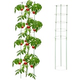 Relaxdays Rankhilfe, 2er Set, Tomatensäule für Garten & Balkon, 150 cm, je 5 Ringe, Pflanzstäbe Eisen & Kunststoff, grün