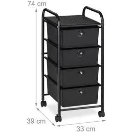 Relaxdays Badrollwagen, 4 Schubladen, Metall & Kunststoff, Rollcontainer Bad, Kosmetik, HBT: 74 x 33 x 39 cm, schwarz