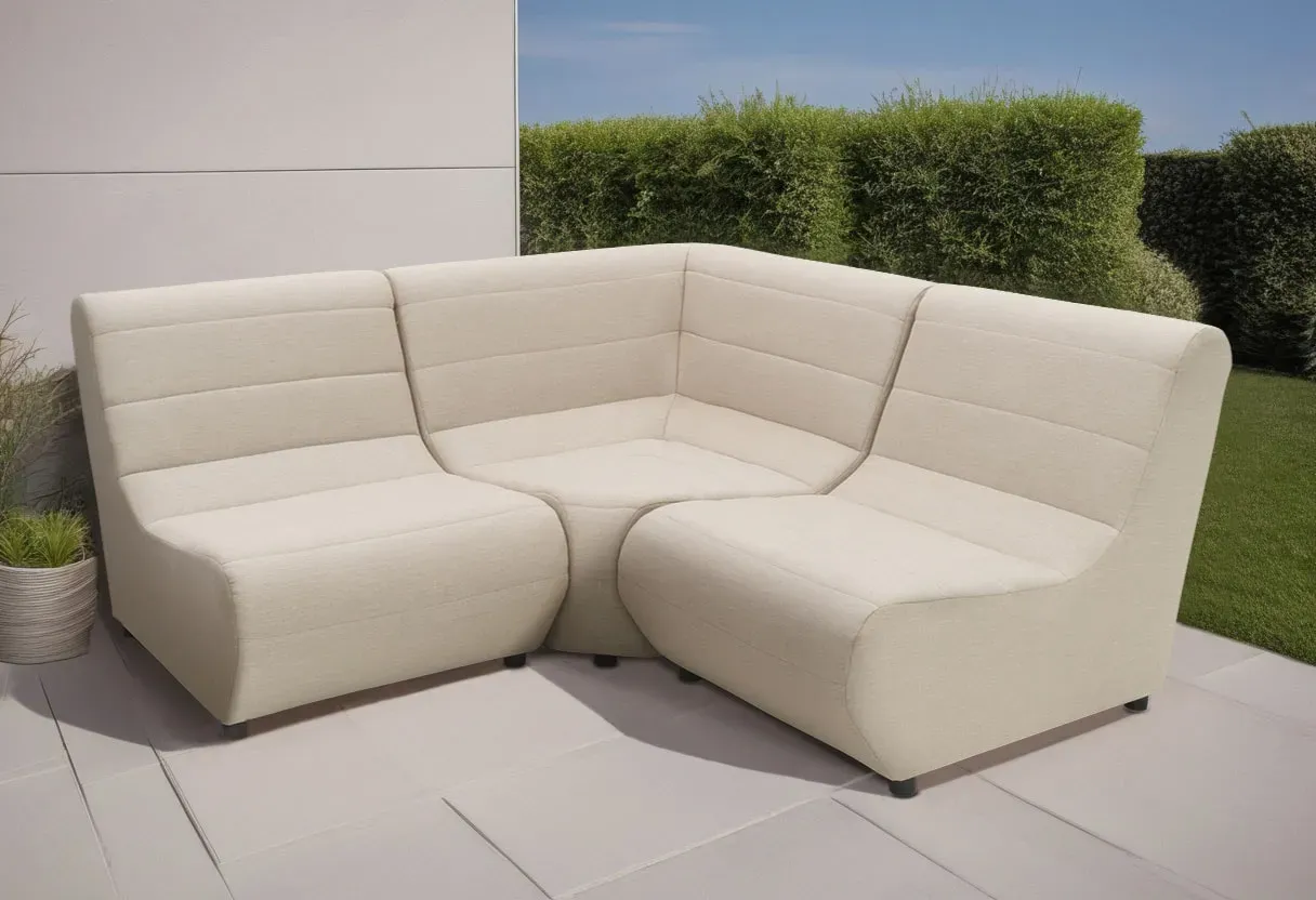 Sofa-Eckelement DOMO COLLECTION "Soleil, pflegeleichter und wetterfester Bezug" Polsterelemente Gr. Flachgewebe 1, grau (taupe) Outdoor, besonderes Design und Formgebung, individuell erweiterbar