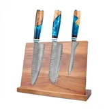 KingLux Messer-Set 3tlg.Damastmesser mit Magnet-Messerblock Doppelseitiger (3-tlg) blau