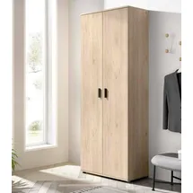Dmora - 2-türiger Mehrzweckschrank Forcola, Multifunktionaler Besenhalterschrank, Schuhschrank, 78x35h190 cm, Eiche