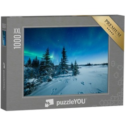 puzzleYOU Puzzle Puzzle 1000 Teile XXL „Spuren im Schnee unter den Nordlichtern“, 1000 Puzzleteile, puzzleYOU-Kollektionen Kanada