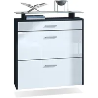 Vladon Schuhschrank, Weiß Hochglanz, Holzwerkstoff, 89x96x23 cm, Garderobe, Schuhaufbewahrung,