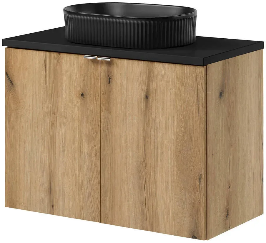 Waschtisch Skelbolu mit Türen 80x71x40 cm Eichenoptik/Schwarz [en.casa]
