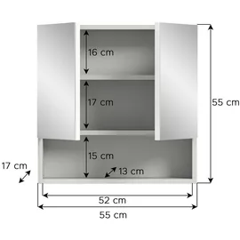 VCM Spiegelschrank Holzwerkstoff, 2 Fächer, 55x55x17 cm Badezimmer, Badezimmerspiegel, Spiegelschränke