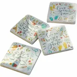 Loberon Untersetzer 4er Set Happy, mit fröhlichen Motiven & Sprüchen, ideal für Balkon & Terrasse, Tischaccessoires, Polyresin, bunt