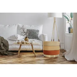 Sitzhocker KAYOOM "Hocker Elyse, Edler Touch durch goldenen Sockel", orange (orange, multi), B:50cm H:42cm T:50cm, Korpus: MDF / Bezug: 100% Polyester (Samt) / Sockel: Edelstahl, Hocker, Sitzhocker, samtweich, hochwertig, Perfekt aufeinander abgestimmte Farben