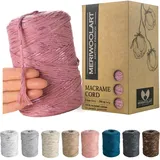 MeriWoolArt® Makramee Garn Pflaume - Makramee Garn 3mm farbig 200m - Super weiches Garn, einfach gedrehte Makramee Schnur - Öko-Tex 96% recyceltes Baumwollgarn farbig - DIY Boho Deko Makramee