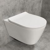 Premium 100 Wand-Tiefspül-WC-SET mit Zubehör, L: 52 B: 36 cm, spülrandlos, oval, mit WC-Sitz