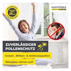 EasyMaxx Moskitonetz Mit Pollenschutz mit Magnetbefestigung fürs Fenster | 150 x 130 cm & [grau]