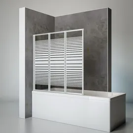 Schulte Duschwand Smart inkl. Klebe-Montage, 127 x 121 cm, 3-teilig faltbar, 3 mm Sicherheitsglas Dekor Querstreifen, Alu-Natur, Duschabtrennung