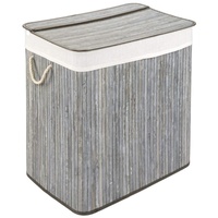 Wäschekorb mit Deckel und 2 Fächer - stabile Wäschebox Bambus - Wäschekorb Grau mit Wäschesack, waschbar - 100% Bambus - 104 Liter