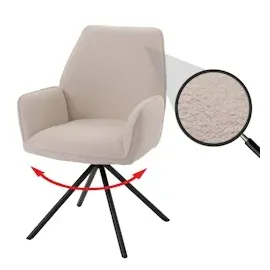 Mendler Esszimmerstuhl HWC-G67, Küchenstuhl Stuhl Armlehne, drehbar Auto-Position, Stoff/Textil Bouclé Öko-Tex MVG ~ creme