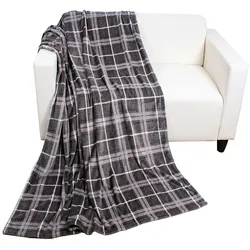 Flanelldecke Karo Kuscheldecke Wolldecke Wohndecke 150x200cm Grau