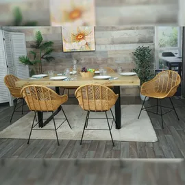 Mendler 6er-Set Esszimmerstuhl HWC-M28, Küchenstuhl Korbstuhl Rattansessel Rattanstuhl Stuhl, Kubu Rattan Metall