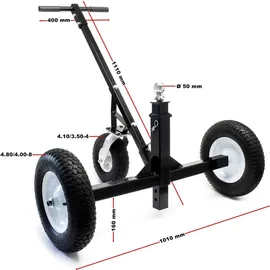 Wiltec Rangierhilfe Anhänger und Wohnwagen bis 500 kg, Rangierwagen mit 3 Rädern und höhenverstellbarer Kupplungskugel