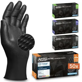 arnomed PROGRIP NITRIL DIAMOND BLACK Einmalhandschuhe aus Nitril mit Diamantstruktur in schwarz 50 Stück, 10/XL