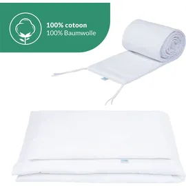 Waldin Mobiles Babybett aus Holz 7in1 mit Matratze, mitwachsend,Stoffe weiss,Holz weiß - Weiß