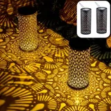 Marrakesch Orient & Mediterran Interior Marrakesch 2er Set Solarlaternen Solarlampen für außen mit Henkel aus Metall 30cm Groß | Orientalische Deko Outdoor Solar LED Laterne Wetterfest...