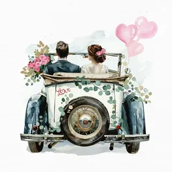 ti-flair 20 Servietten Papier 33x33cm 3-lag hochwertige Einweg Papierservietten Hochzeitsservietten Motivservietten Brautpaar Just Married Auto Motiv Weiß Rosa