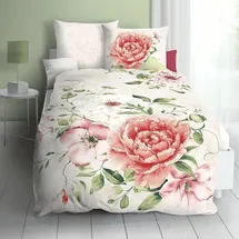 KAEPPEL Mako-Satin Bettwäsche Blushing Rose champagner 155x220 cm + 80x80 cm - beige;grün;pink