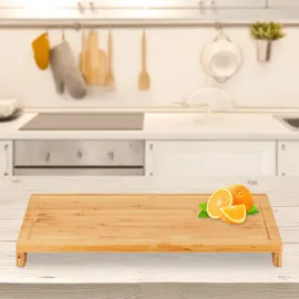 Relaxdays Schneidebrett Bambus, 2er Set, rutschfest, Saftrille, XXL Küchenbrett, HxBxT: 5 x 52 x 29 cm, Hackbrett, natur