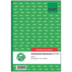 15 Stück Sigel Lohnarbeits-Nachweis SD067 A5 hoch selbstdurchschreibend 3x40 Blatt 4004360922541 Sigel