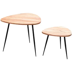 KADIMA DESIGN 2er Set Satztisch Akazie Massivholz / Metall Couchtisch Klein, Design Beistelltisch Set Zwei Holz-Tische, Wohnzimmertisch Tisch