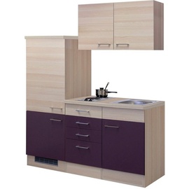 Flex-Well Küche »Portland«, Gesamtbreite 160 cm, mit Einbau-Kühlschrank, Kochfeld und Spüle etc., lila