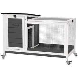 PawHut Kleintierstall mit Freilaufgehege 92 x 52 x 67 cm grau