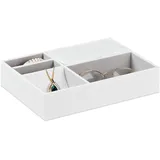 Relaxdays Schmucktablett, 5 Fächer, moderne Schmuckaufbewahrung, HBT: 5x25,5x18,5 cm, Schmuck Schubladeneinsatz, weiß