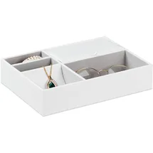 Relaxdays Schmucktablett, 5 Fächer, moderne Schmuckaufbewahrung, HBT: 5x25,5x18,5 cm, Schmuck Schubladeneinsatz, weiß
