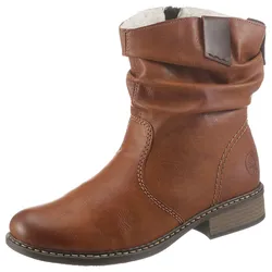 Winterboots RIEKER, Damen, Gr. 36 (3,5), braun (cognac), Lederimitat, used, casual, Schuhe, Winterstiefelette, Blockabsatz, Warmfutter, geraffter slouchy Schaft