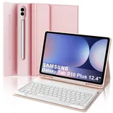 IVEOPPE Tastatur für Samsung Galaxy Tab S10+/S9FE+/S9+, Hülle Tastatur Kompatibel mit Samsung Tab S9/S9FE/S10 Plus 12.4 Zoll 2023/2024, Bluetooth Magnetisch mit QWERTZ Layout, Rosa