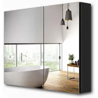 EMKE Spiegelschränke 85x65cm Spiegelschrank Badschrank mit Doppelseitiger Spiegel (Schwarz)