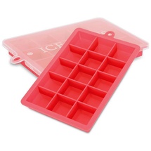 Intirilife 2x Eiswürfelformen in ROT – 2er Set à 15 Fächer Eiswürfel Silikonformen mit Deckel – Flexibler Eiswürfelbehälter Verschließbar f