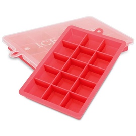 Intirilife 2x Eiswürfelformen in ROT – 2er Set à 15 Fächer Eiswürfel Silikonformen mit Deckel – Flexibler Eiswürfelbehälter Verschließbar f